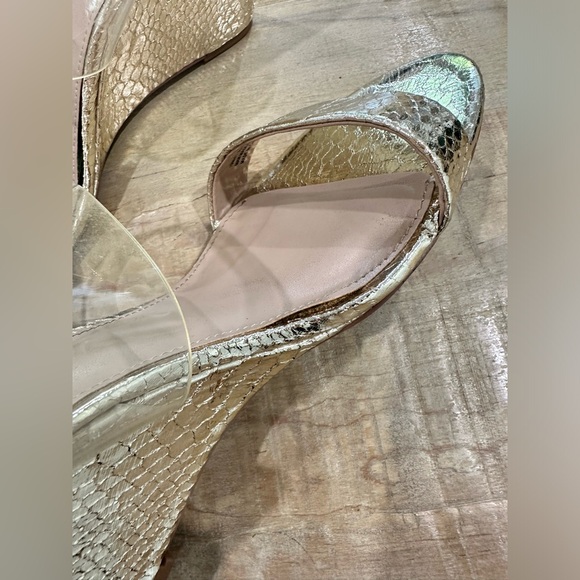 BCBGeneration gold metallic open toe wedge PATTI heels shoes slide sandal - Picture 11 of 16